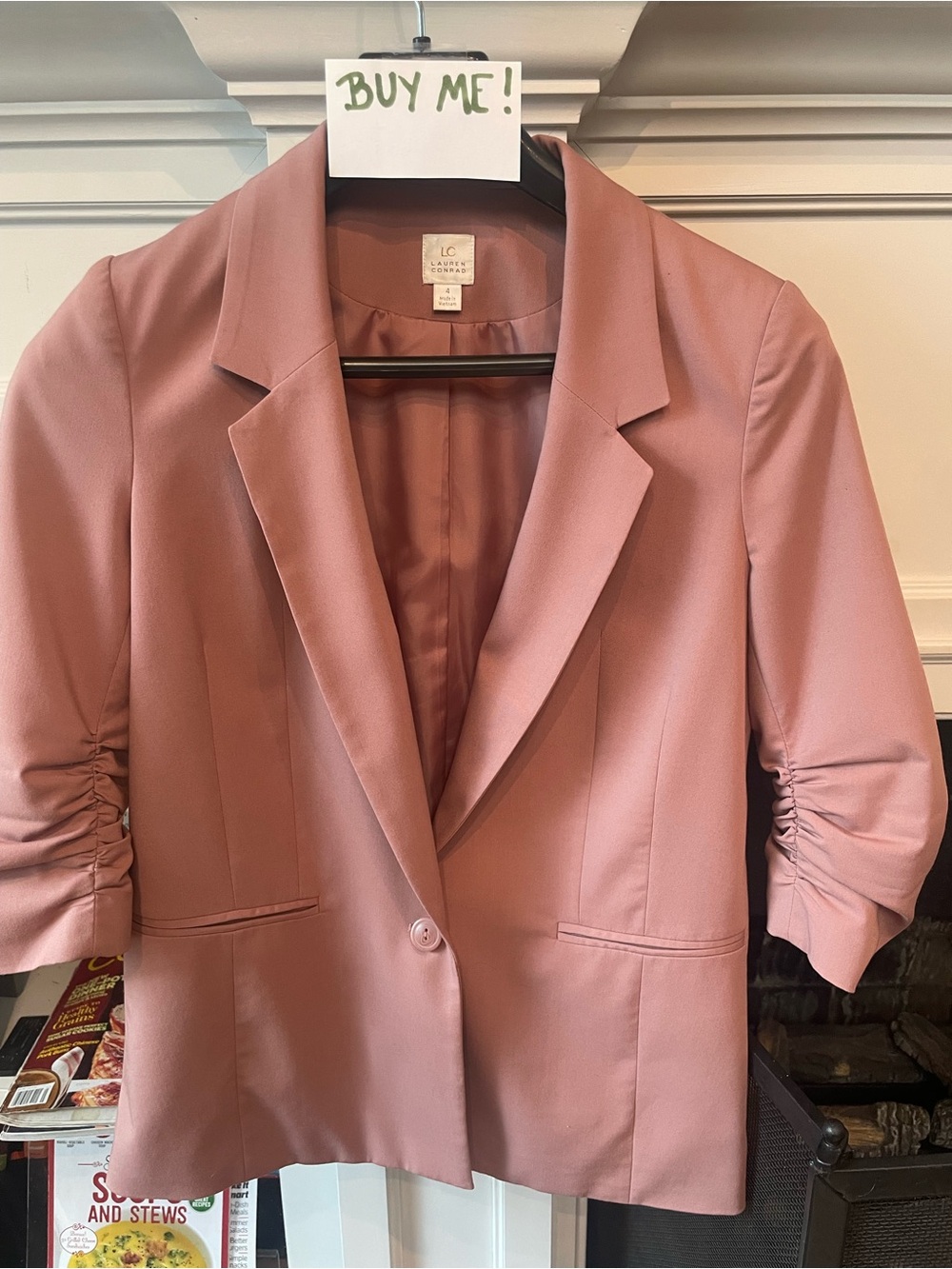 LC Lauren Conrad Dusty Rose Ruched-Sleeve Blazer